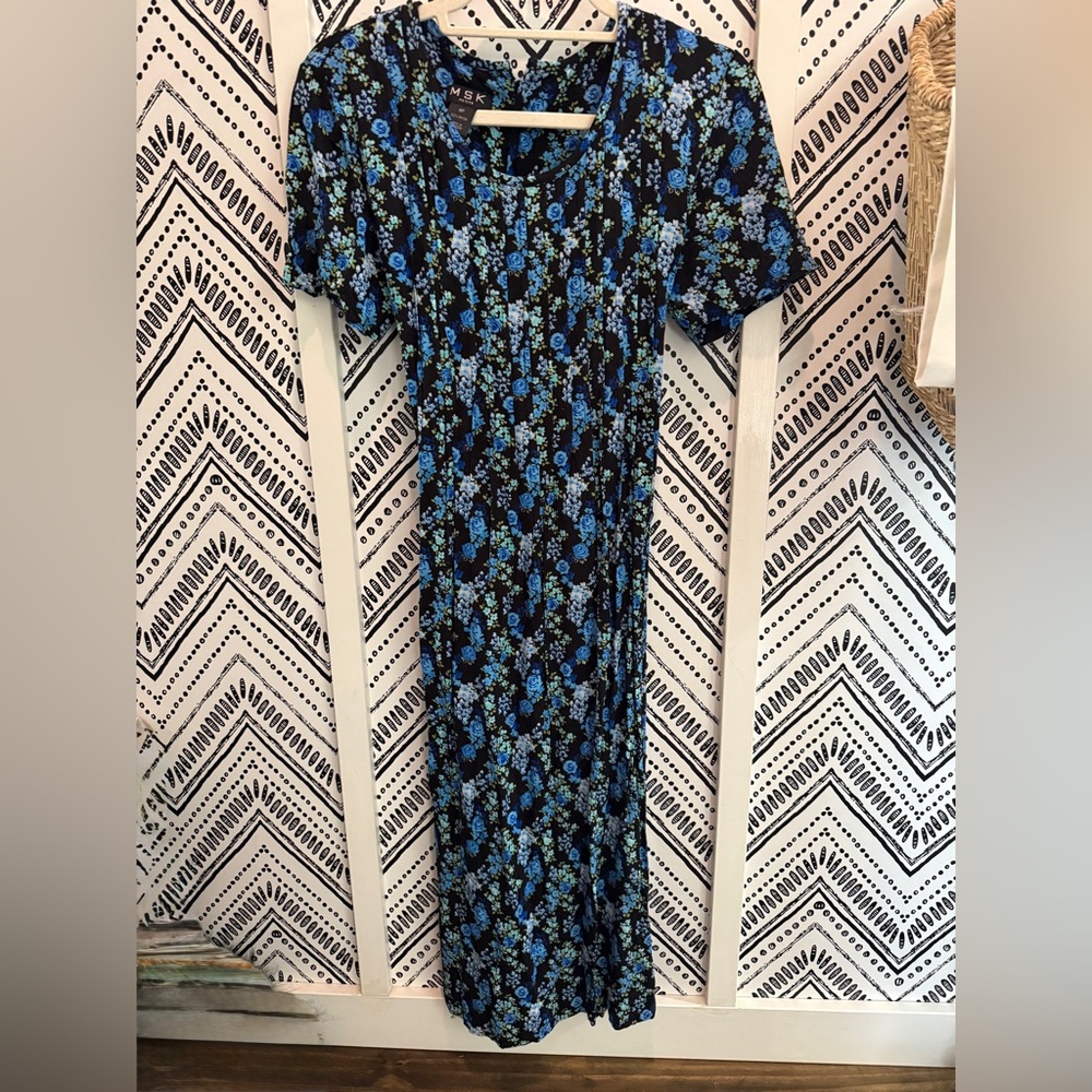 Floral Black and Blue Maxi Dress